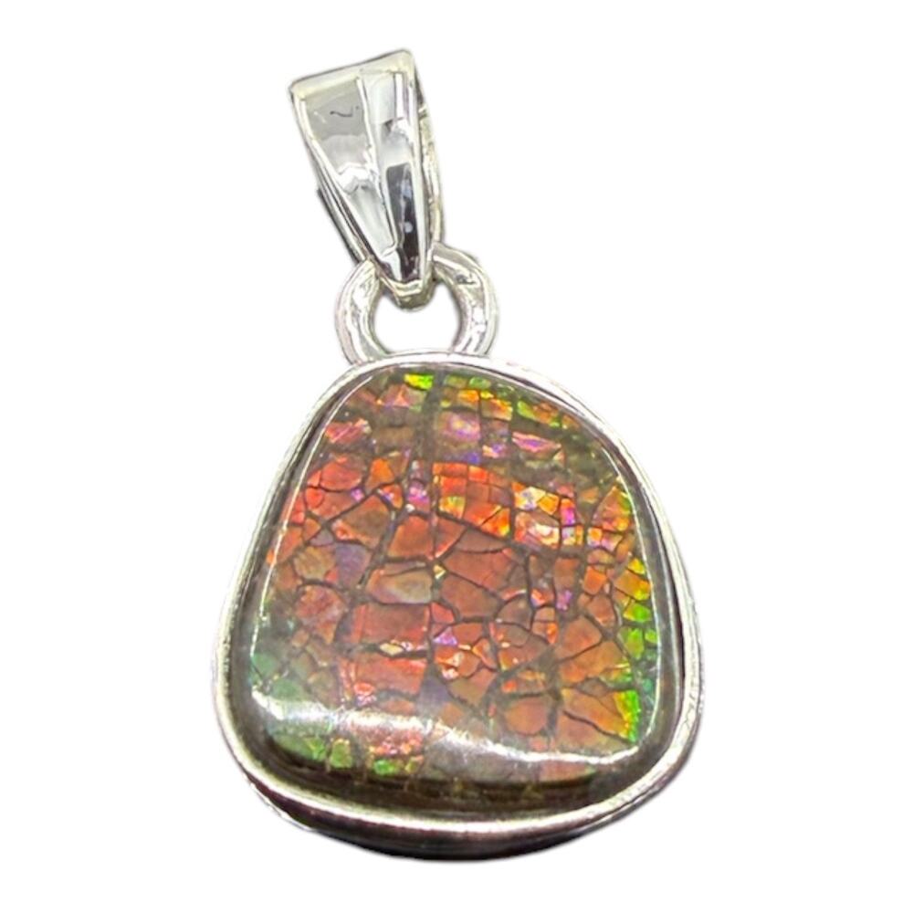 Genuine Ammolite Pendant 925 Sterling Silver Opalized Ammonite Handmade